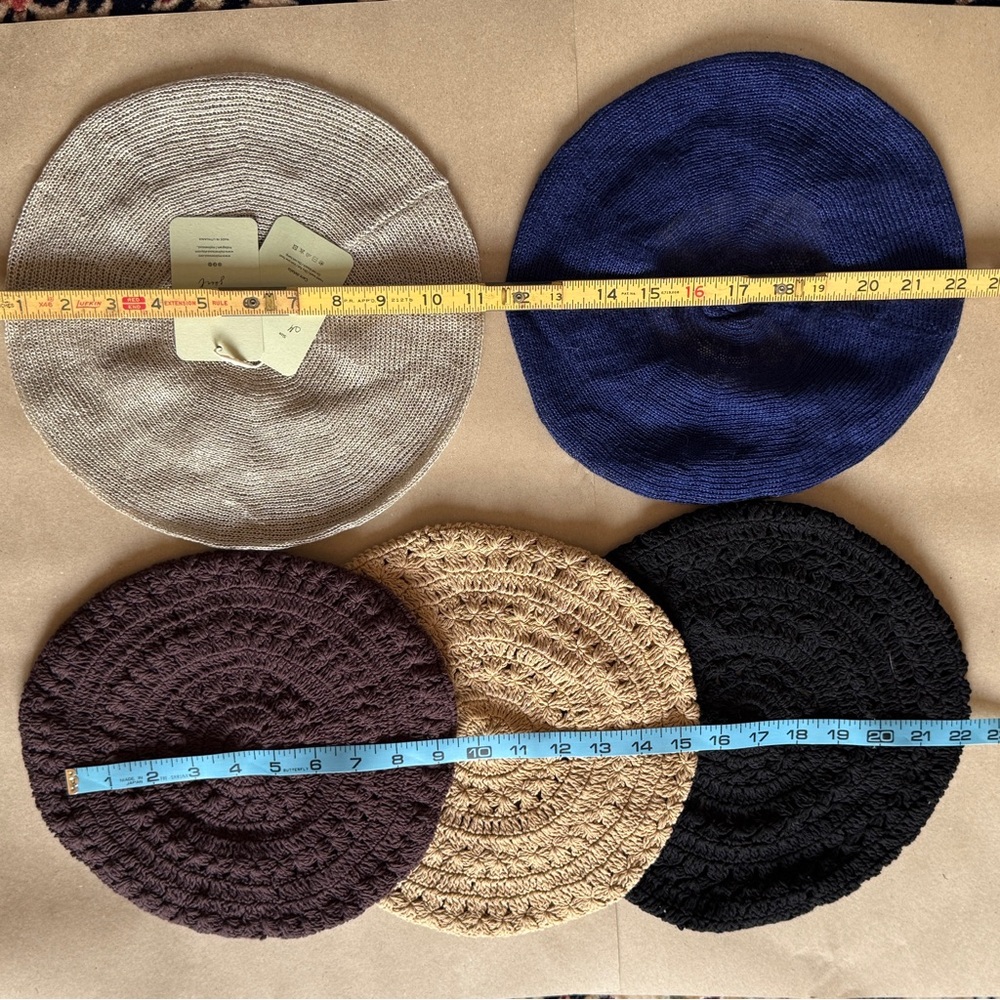 BERETS
3 Hand-Knitted Cotton - Brown, Tan, Black
2 Knitted Linen - Blue, Tan - Picture 4 of 16